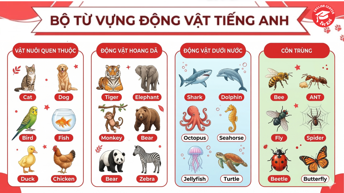Bộ từ vựng động vật tiếng anh